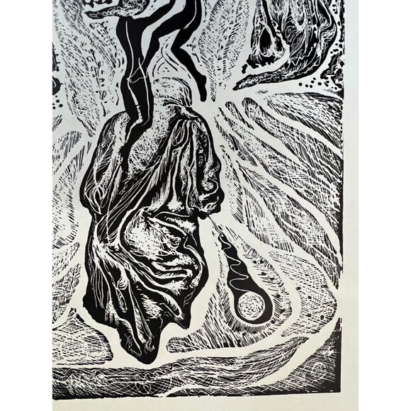 Abstract Ink Drawing Art Photo Print Black White Double Matted 14 x 16" - Picture 8 of 9